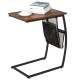 C-shaped vintage end table with side pocket, engineered wood top, and metal frame, ideal for living room or bedside use.