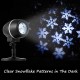Snowflake LED projector light with remote control, creating realistic snow scenes for outdoor Christmas displays.