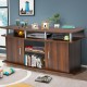 Walnut TV entertainment console featuring open shelves and 2 cabinets, ideal for media storage and stylish living room.