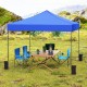 Blue 9.5 x 9.5 feet pop-up canopy tent with adjustable heights, ideal for camping and outdoor events.
