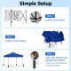 Pop-up canopy tent in blue with adjustable heights, featuring a heavy-duty frame and simple tool-free setup for outdoor.