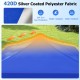 Close-up of 420D silver coated polyester fabric, showcasing water resistance and UPF50+ sun protection for a blue.