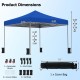 9.5 x 9.5 feet blue pop-up canopy tent with adjustable heights, featuring a heavy-duty frame and UPF50+ sun protection.