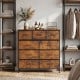 Rustic brown 9-drawer fabric dresser with wooden top, featuring sturdy metal construction for bedroom and living room.