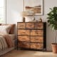 9-drawer fabric dresser with rustic brown wooden top, featuring sturdy metal construction for bedroom or living room.