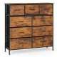 9-drawer fabric dresser with rustic brown finish and wooden top, perfect for bedroom or living room storage.