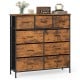 9-drawer fabric dresser with rustic brown finish and wooden top, perfect for bedroom storage and industrial decor.
