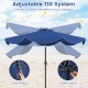 Navy 9 FT patio umbrella with crank handle and push button tilt, featuring a vented top for stability and sun shading.