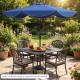 Navy 9 FT patio umbrella with crank handle and push button tilt, featuring elegant ruffled edges for outdoor dining.