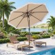 Beige 9 FT patio umbrella with sun-protective canopy, adjustable tilt, and elegant ruffled edges for outdoor relaxation.