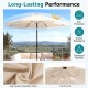9 FT beige patio umbrella with sun-protective canopy, adjustable tilt, and elegant ruffled edges for outdoor shade.