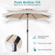 9 FT patio umbrella with beige sun-protective canopy, adjustable tilt, and elegant ruffled edges for garden and pool.