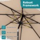Robust framework of the 9 FT beige patio umbrella showcasing 8 heavy-duty ribs for wind resistance and reliable support.