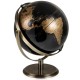 9-inch metallic black world globe with golden details, sturdy metal stand, ideal for education and home decor.