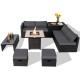 9-piece outdoor PE rattan wicker sectional sofa set with gray cushions and 42-inch gas fire pit table for cozy.