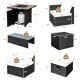 Detailed dimensions of the 9-piece outdoor PE rattan wicker sectional sofa and gas fire pit table set for easy assembly.