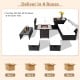 9-piece outdoor PE rattan wicker sectional sofa set with gray cushions and a fire pit table, delivered in 4 boxes.