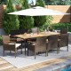 9-piece patio dining set featuring PE wicker chairs with cushions, acacia wood armrests, and an umbrella hole for.