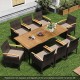 Dining table from the 9-piece patio set with natural acacia wood surface, ideal for outdoor dining and gatherings.