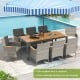 9-piece patio dining set featuring PE wicker chairs and acacia wood table, perfect for outdoor dining by the pool.