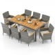 9-piece patio dining set featuring PE wicker chairs and acacia wood table, perfect for outdoor dining in garden or deck.