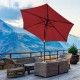 Burgundy 9ft outdoor market patio umbrella with push-button tilt and crank lift, ideal for sun protection on decks.