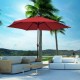 9 ft burgundy outdoor patio umbrella with push-button tilt and crank lift, perfect for sun protection in outdoor spaces.
