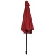9 ft burgundy outdoor patio umbrella with push-button tilt and crank lift, designed for easy use and sun protection.