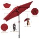 9ft burgundy outdoor patio umbrella with push-button tilt, crank lift, and air-vent design for enhanced comfort.