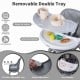 Removable double tray of a gray 9-in-1 convertible high chair for babies, featuring upper for eating and lower for.