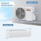 Outdoor and indoor units of the Energy-Efficient 23000 BTU Mini Split AC/Heater with dimensions for installation.