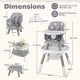 Dimensions of the 16-in-1 Baby High Chair in grey, featuring adjustable height, activity center, and booster seat.