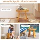Teak shower bench with curved seat, water-resistant finish, ideal for shaving legs or as a shoe bench in compact spaces.
