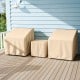 Beige waterproof patio furniture covers for a 3-piece bistro set, featuring elastic hem for a secure fit.