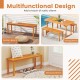 Acacia wood outdoor bench with slatted seat, perfect for garden, dining, or entryway use, comfortably seats 2 people.
