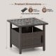 Square outdoor side table in brown with 1.93" umbrella hole, made of weather-resistant PE wicker for patio use.