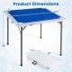 Folding 35-inch mahjong table with navy felt surface, cup holders, and dimensions for four-player gameplay.