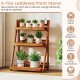 3-tier solid wood plant stand with potted plants, designed for optimal sunlight absorption on a patio or balcony.