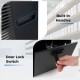 Close-up of the door lock switch and built-in handles on the 163 PPD commercial dehumidifier for secure operation.