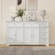 White buffet sideboard showing 6 drawers and 2 cabinets with adjustable shelves for versatile storage solutions.
