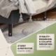 Close-up of the upholstered bed base showing sturdy plastic legs and center leg for enhanced stability and support.