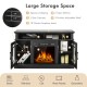 48-inch black electric fireplace TV stand with spacious storage, adjustable shelves, and realistic flame effect for TVs.