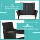 Close-up of ergonomic backrest and curved armrest of 2 pieces patio wicker chairs with cozy seat cushions for outdoor.