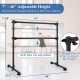 Adjustable black ballet barre shown with dimensions, height from 7" to 46", ideal for various exercises and users.