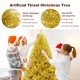 Champagne gold 6 ft artificial tinsel Christmas tree with hinged branches and sturdy metal stand for festive decoration.