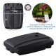 Plastic weighted fill umbrella base with wheel, designed for stability in windy conditions, suitable for patio use.
