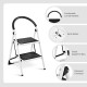 Folding step stool with iron frame, anti-slip pedals, and curved handrail for safety, ideal for home and office tasks.