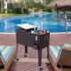 Rattan rolling cooler cart with 80QT capacity, dual lids, and wheels for easy mobility, perfect for outdoor parties.