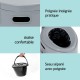 Portable 5L travel toilet with removable inner bucket, ergonomic design, and integrated handles for easy carrying.