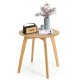 Bamboo round end table with a 20-inch tabletop, featuring a natural finish and sturdy X-shaped legs for stability.